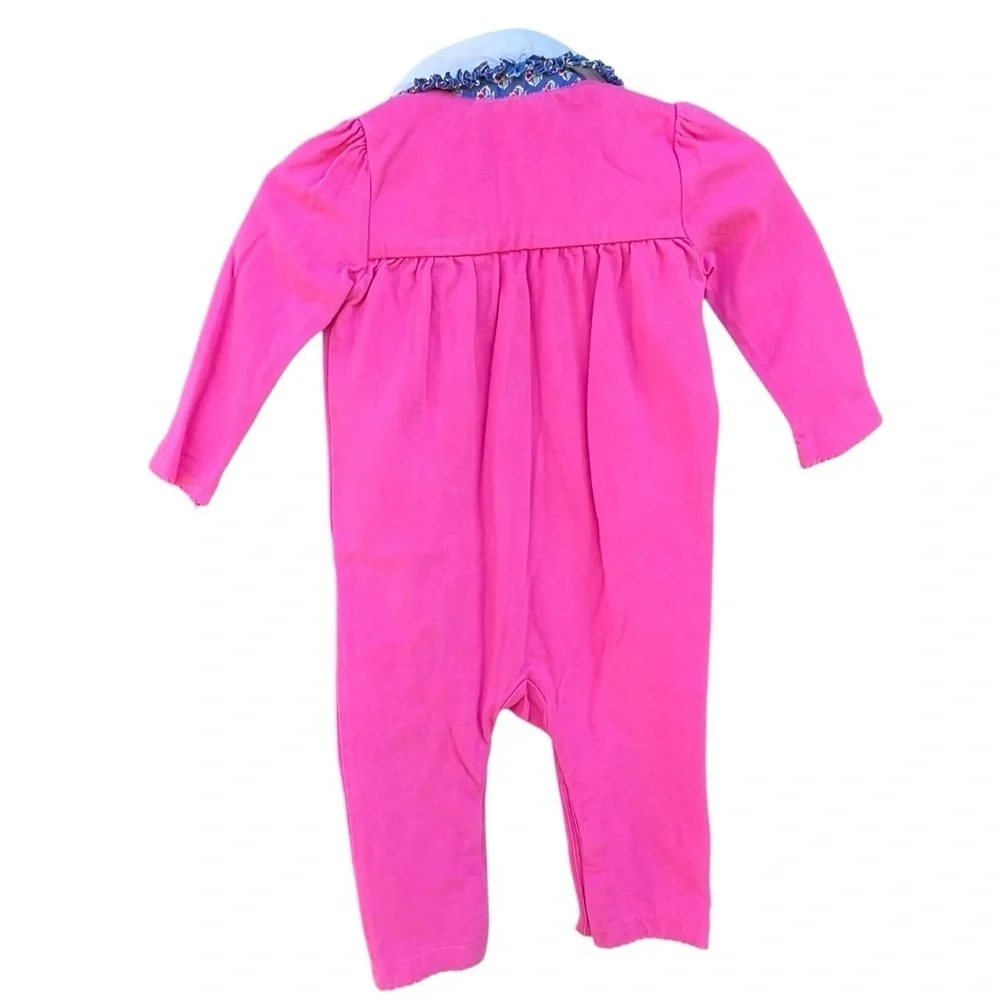Ralph Lauren One Piece Jumpsuit Pink Ruffle Collar Snap Crotch 6 Mos GUC